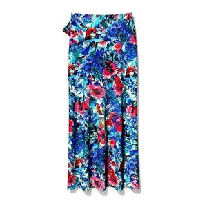 Agnes & Dora Floral Maxi Skirt Blue Multicolor Women's Plus 3XL Garden Wedding